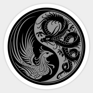 Gray and Black Dragon Phoenix Yin Yang Sticker